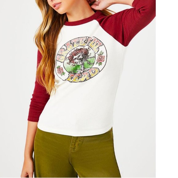 Grateful Dead Bertha Face rock Raglan 3/4 sleeve Official T-Shirt L NWT - Picture 1 of 4